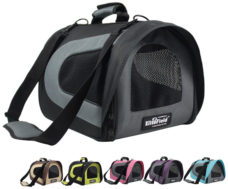 EliteField Deluxe Soft Pet Carrier (3 Year Warranty, Airline Approved), Multiple Sizes and Colors Available (20" L x 11" W x 11" H, Black+Gray) - Image 1